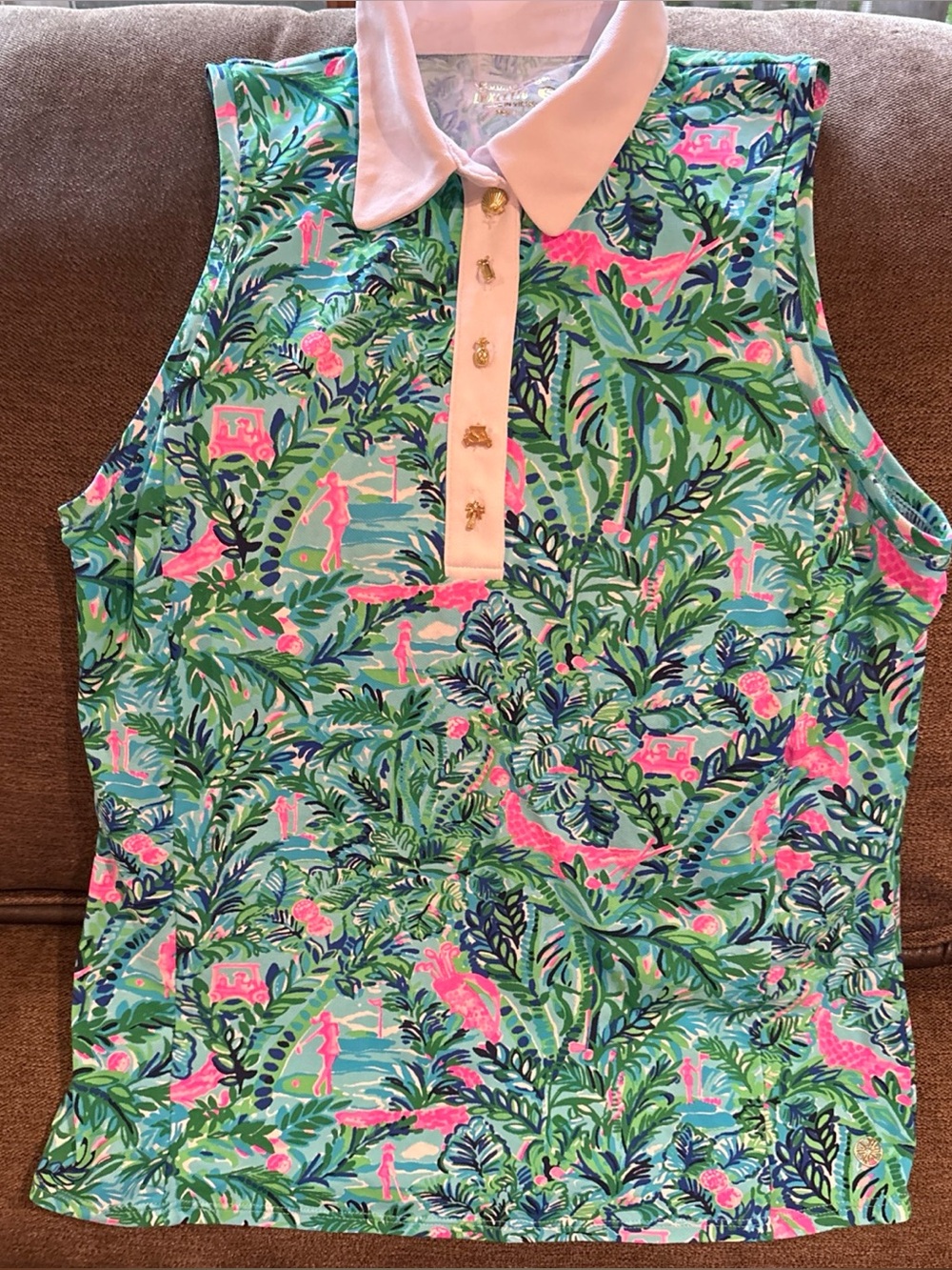LILLY PULITZER  LUXLETIC IMARA PARFECTION POLO golf novelty buttons NWOT size S
